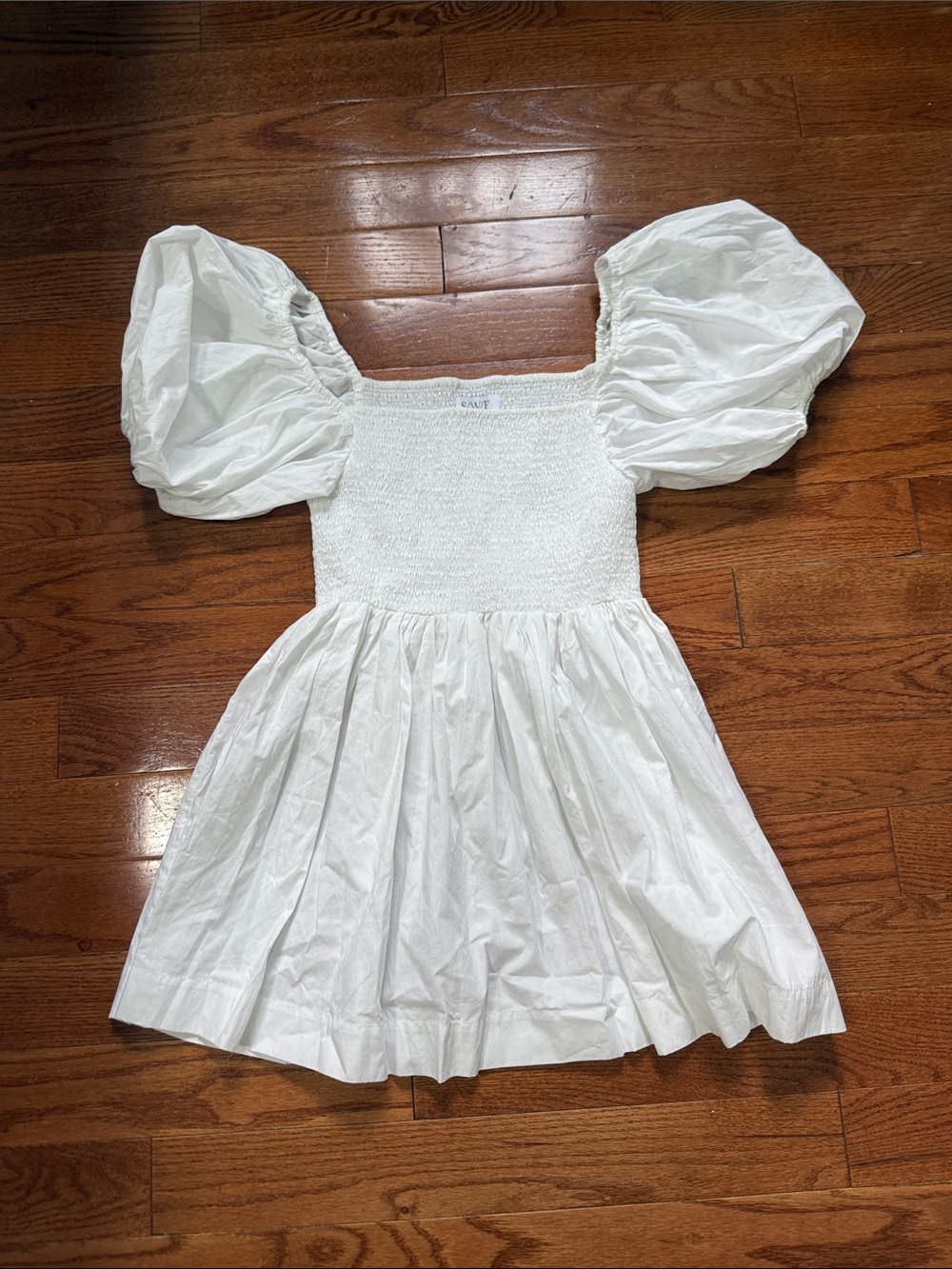 Smocked Puff-Sleeve White Girls' Dress